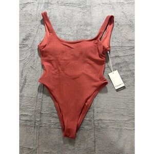 Vitamin A One Piece Swimsuit Ribbed Coral High Cut Minimalist NWT XS